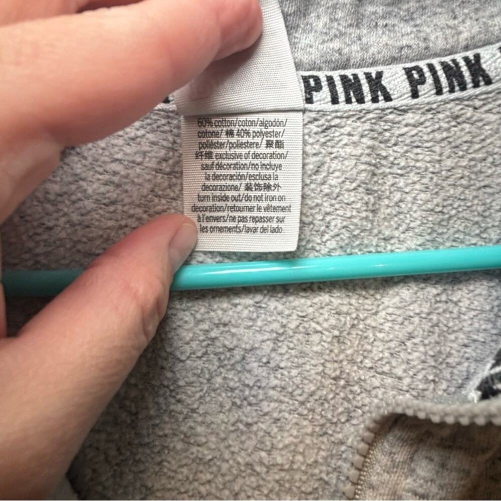 PINK Gray Quarter Zip Pullover with Tropical Embroidered Sleeve Detail – Size XS - Picture 5 of 9